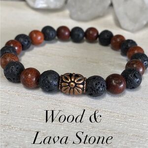 2/$30 - Wood & Lava Stone Bracelet - Unisex- 8mm